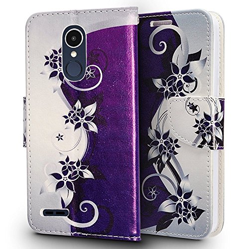 Luckiefind LG K10 (2018 Release)/LG K30/LG PREMIER PRO 4G LTE/L413D/LG HARMONY 2. Premium PU Leather Flip Wallet Credit Card Cover Case (Purple Vine)