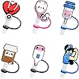6Pcs Straw Covers, Silicone Straw Tip Covers, Straw Toppers for Tumblers, Reusable Drinking Dust Proof Straw Tip Covers for 6-8mm Straws (Nurse Theme)