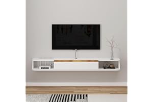 Bixiaomei Floating TV Stand, 47'' Wall Mounted Entertainment Center TV Media Console, Floating Shelves with Door, Floating TV Cabinet Large Storage TV Bench for Living Room (White, 47.63IN)