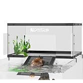 Stainless Steel Turtle Basking Platform, for 18‑20 Inch Wide Aquariums, XL | 304 Stainless Steel &amp; Acrylic Material, Rust‑Resistant, Clear Transparent, with Anti‑Slip Ramp Mat &amp; Escape‑Proof Side Panels