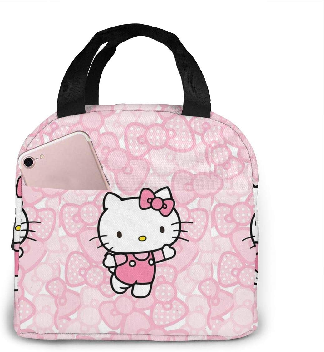 Lunch Bag Tote Hello Kitty With Bowknot Lunchbox Insulated Lunch Cooler Box Meal Prep Containers For Woman Man Kids