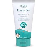 TruKid Easy On Mineral Sunscreen SPF 50 - All Natural Kids & Baby Sunscreen for Face & Body, Non-Toxic Zinc Oxide Sunblock Protection for Sensitive Skin, Unscented, FSA Eligible, Travel Size 3.4oz