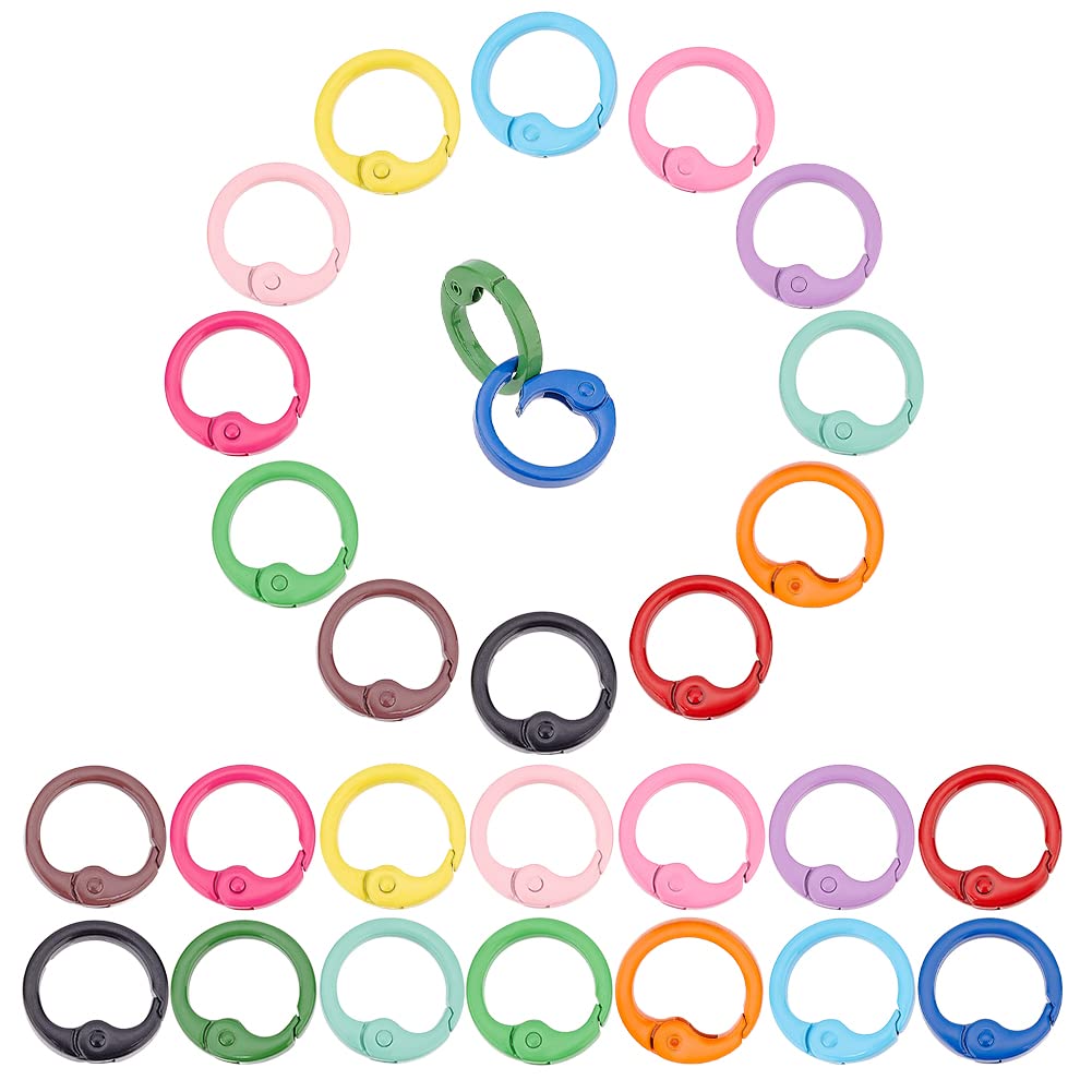 Photo 1 of PH PandaHall 28pcs 1" Spring Keyring Buckle 14 Colors Round Carabiner Keyrings 6 Gauge Carabiner Snap Clip Hook Trigger Alloy Spring Gate Rings for Keychains Bag Purse Handbag Collars Jewelry Making