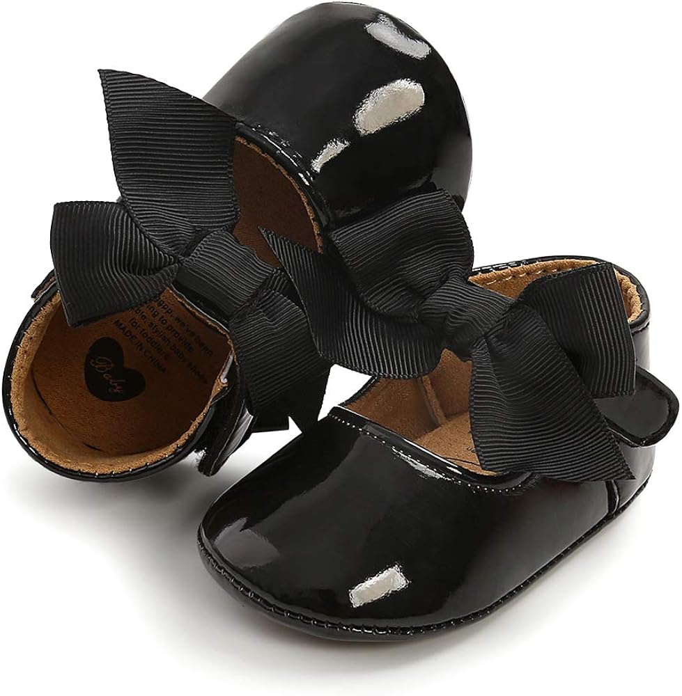  | XYLUIGI Baby Girls Mary Jane Flats Bowknot Anti-Slip Rubber Sole Toddler First Walkers Princess Dress Shoes | Mary Jane