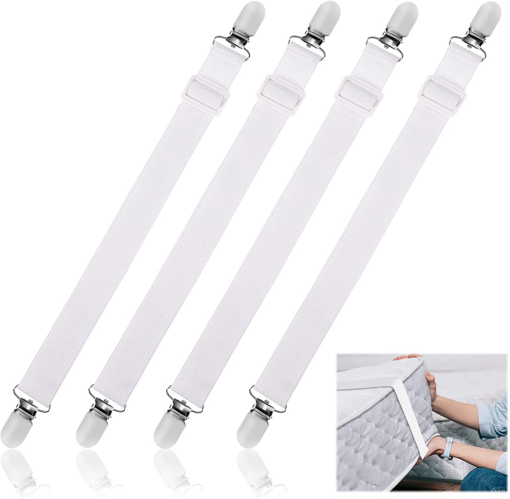 Fuyamp 4Pcs Adjustable Bed Sheet Straps, Max Length 152cm, White