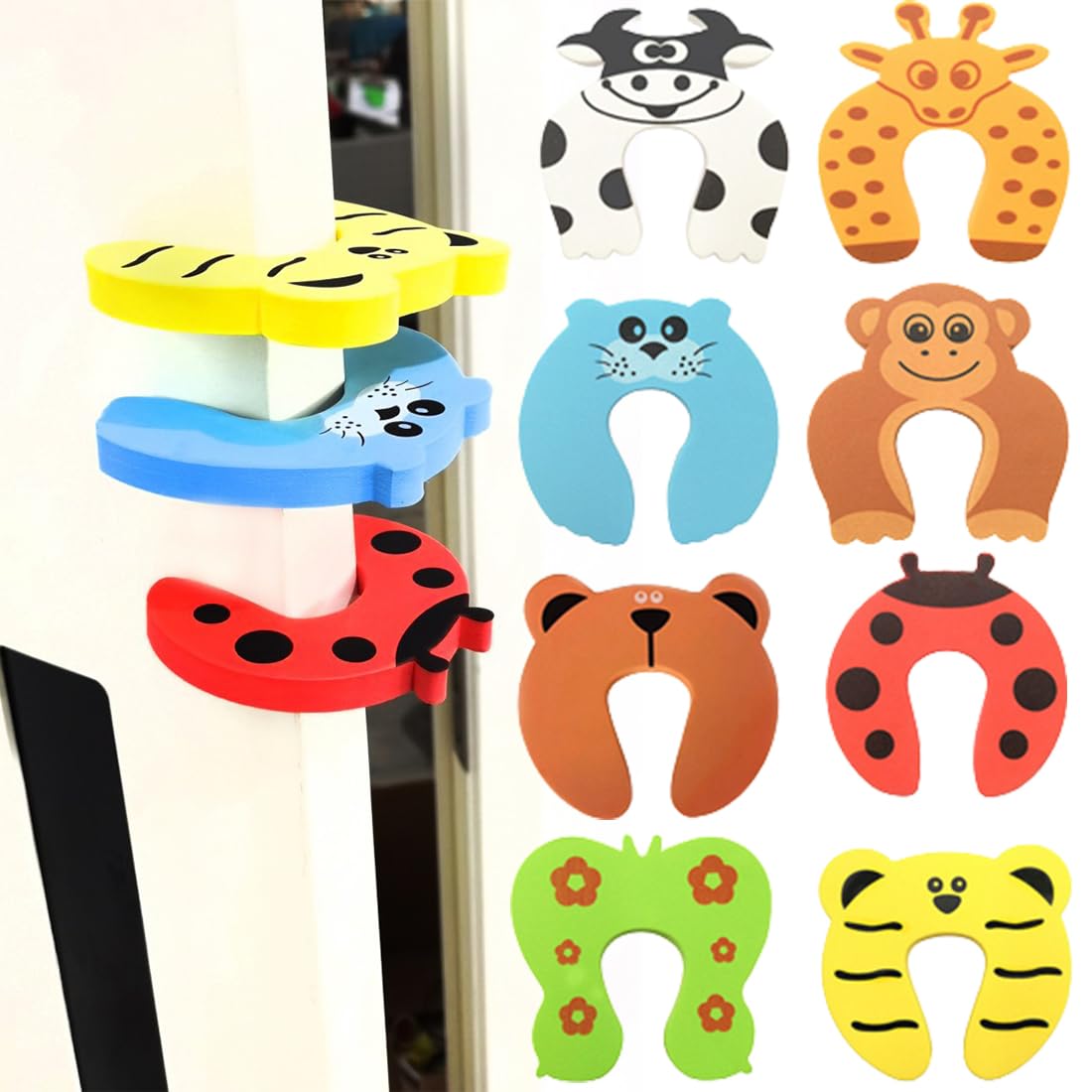 Door Finger Pinch Guards, 8 Pack, Baby Foam Safety Door Guards, Foam Cushion Pinch, Animal Door Stop Soft Foam Cushion Baby Finger Protector, Prevent Child Finger Pinch Injuries and Getting Locked
