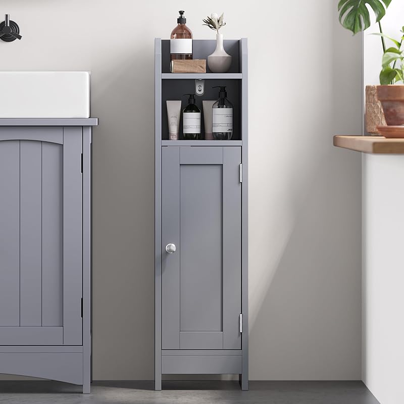 VASAGLE Slim Bathroom Storage Cabinet Dove Grey BBC310P36 20x18x80 cm