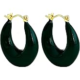 WARIDAR Burgundy Maroon Red Black Green Brown Enamel Minimalist 18K Gold Plated Chunky Hoop Earrings | Hypoallergenic Luxury Lightweight Versatile Hoops | Ingenious Design Appropriate Size Earrings for Ladies
