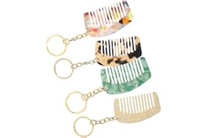 Fokmuaex 4 Pack Wide Tooth Comb Keychains for Curly Hair, Mini Travel Combs with Acetate Board Material, Portable Hair Detang