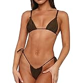 Womens Sexy Bikini Set Thong Hater String Cheeky Two Piece Swimsuits Double Shoulder Straps Swimwear Adjustable