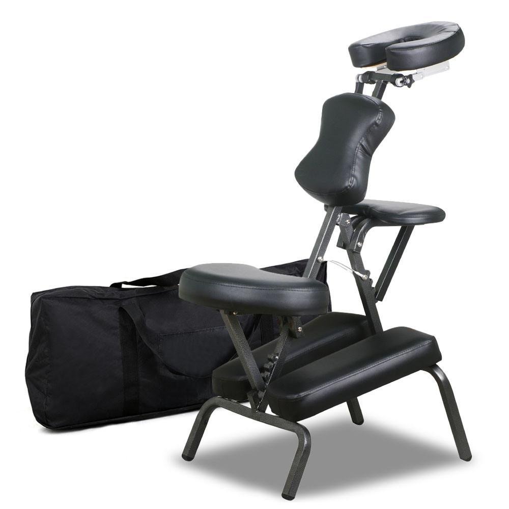 Popamazing Height Adjustable Massage Chair Stool Indian Head Massage Tattoo Salon Reiki with thick Pad，Carrying Bag，Portable，Black
