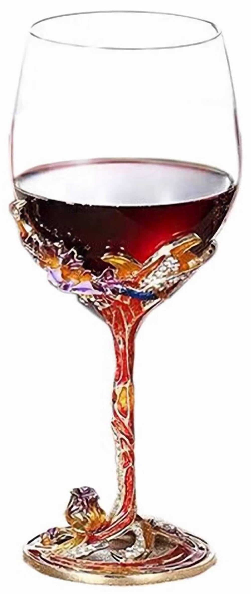 YBK Tech Handmade Enamel Craft Crystal Red Wine Glass in Gift Box, Iris Design (Gold and Red)