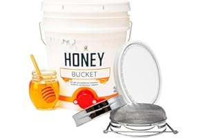 SUNVARA Honey Bucket 5 Gallon Bucket with Spigot Extractor Equipment Food-Grade PP 20L Capacity + Honey Strainer Filter Honey Filter 2 Piece Honey Double Strainer Honey Extractor Equipment Stainless Steel