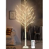 6FT Lighted Birch Tree with 160 LEDs Warm White Lights, 8 Functions Remote Faux Tree with Lights for Indoor Outdoor Summer Christmas Holiday Party Decoration