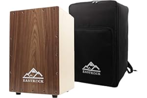 EASTROCK Walnut Wood Cajon Drum Box (12×11.7×18 in) with Internal Guitar Strings – Full-Size Wooden Percussion for Beginners & Professionals with Bag