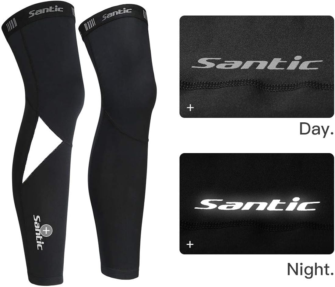 Santic Cycling Leg Warmers Thermal Fleeced Wind Proof Soft Shell Knee Warmer Black : Clothing