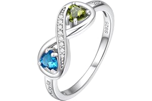 Custom4U Personalized 1-4 Birthstones Family Rings Customized Gift for Promise/Wedding/Valentine's Day/Mother's Day Crystal C