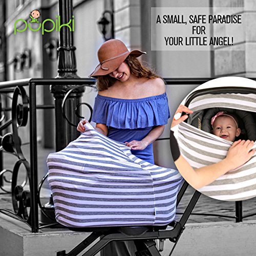 Pupiki Nursing Breastfeeding Cover: Soft, Cute, Stretchy Baby Breastfeeding Scarf w/ Carry Bag + Bandana Drool Bib| Top Multipurpose Infant Canopy/ Baby Car Seat Cover/ Stroller