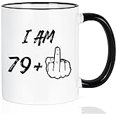 YHRJWN 80th Birthday Gifts for Women Men, I Am 79 Plus Middle Finger Coffee Mug, 80th Birthday Gifts Ideas for Best Friends, Grandma, Grandpa, Best 80 Year Old Gifts for Her Him, Novelty Cup, 11 Oz