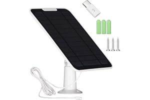 OMIENTION Upgrade 5V 6W Solar Panel for Security Camera, Compatible with Eufycam 2C/2C Pro/2/2 Pro/E20/E40/E, with Micro USB Port, USB-C Adapter and 9.8ft/3m Charging Cord, 1 Pack, White
