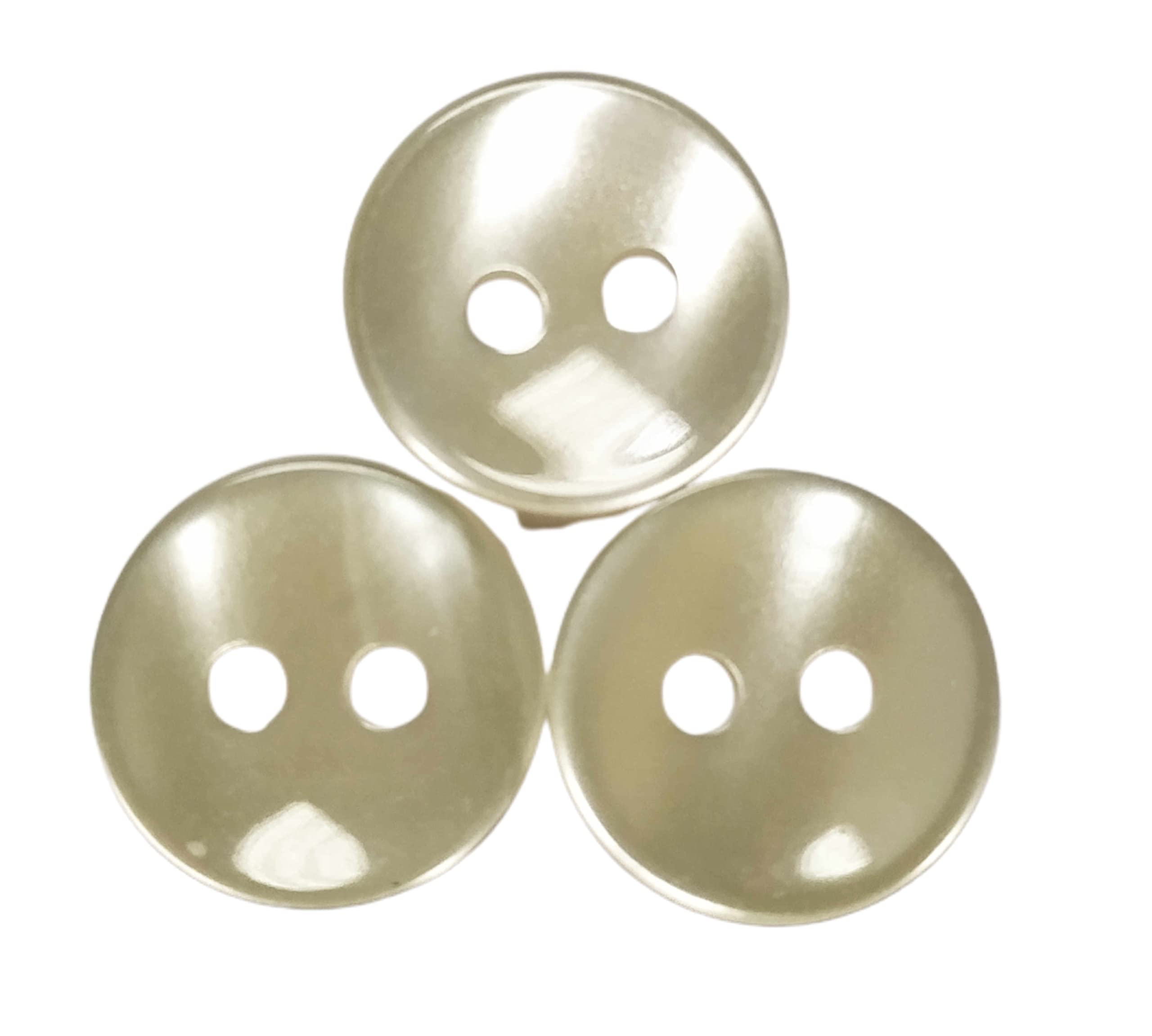 50 Mother-of-Pearl Buttons for Shirts 1 cm Diameter, Ecru Colour with 2 Holes Made and from Spain