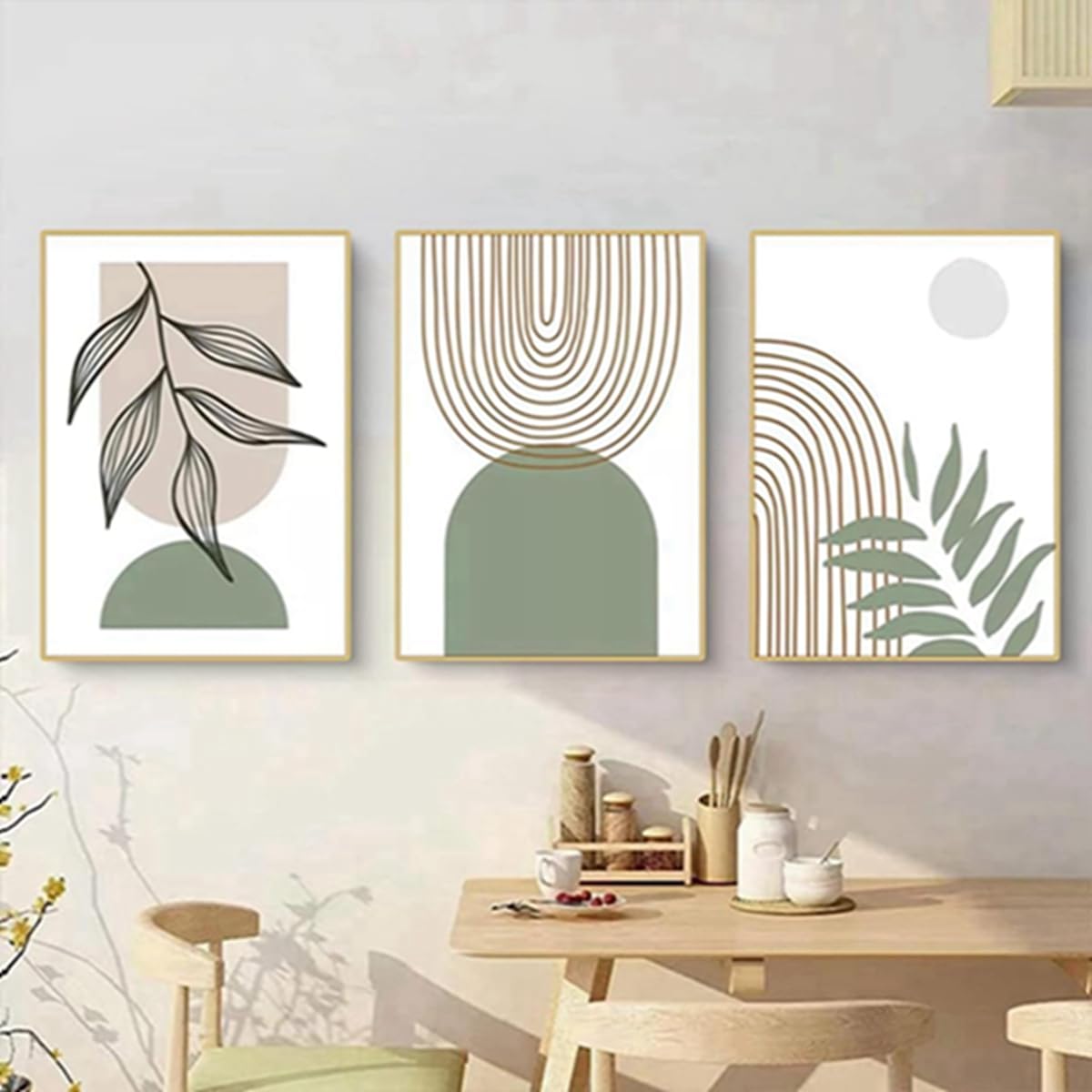 Bohemian Poster Set - Aesthetic Plant Pictures, Modern Abstract Art Wall Pictures, Boho Decorative, Without Frame (3 Pieces, 6.60 x 90 cm)