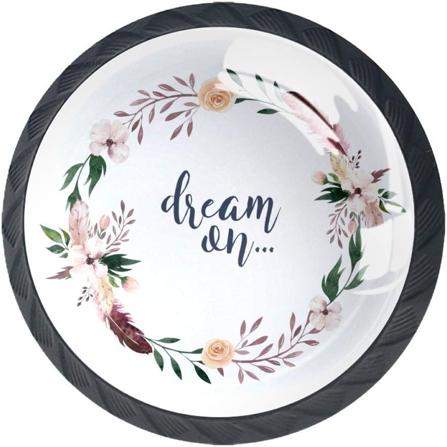 Boho Watercolor Floral Wreaths with Leaves Branches Flowers Traditional Ring Cabinet Pull Knobs,4 Pack