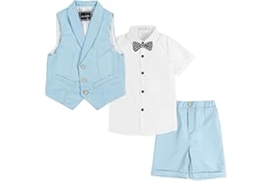LOLANTA Boys Vest Tuxedo Suit Wedding Ring Bearer Outfits 4PCs Dress Clothes Vest Shirt Shorts Bow Tie
