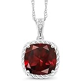 Gem Stone King 10K White Gold Build your Own Personalized 8mm Cushion Cut Birthstone Diamond Pendant With 18 Inch Chain