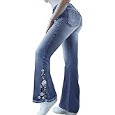 Cuyulitcik Plus Size Flare Jeans for Women Bootcut Jeans for Women Stretchy Bell Bottom Jean for Womens Embroidered Wide Leg