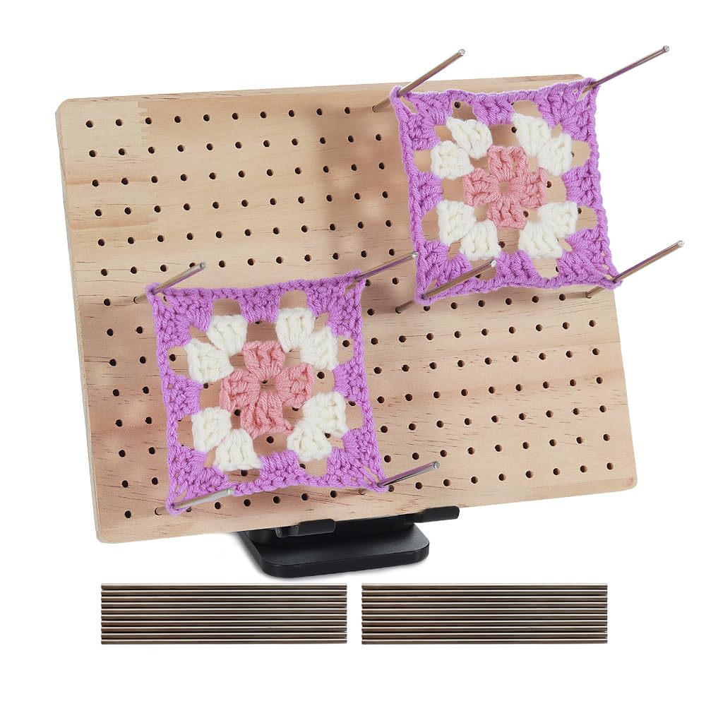 Photo 1 of 9.8 x7.7 inches Crochet Blocking Board with Pegs, Wooden Blocking Boards for Granny Square Projects, 20 Pcs Stainless Steel Rods