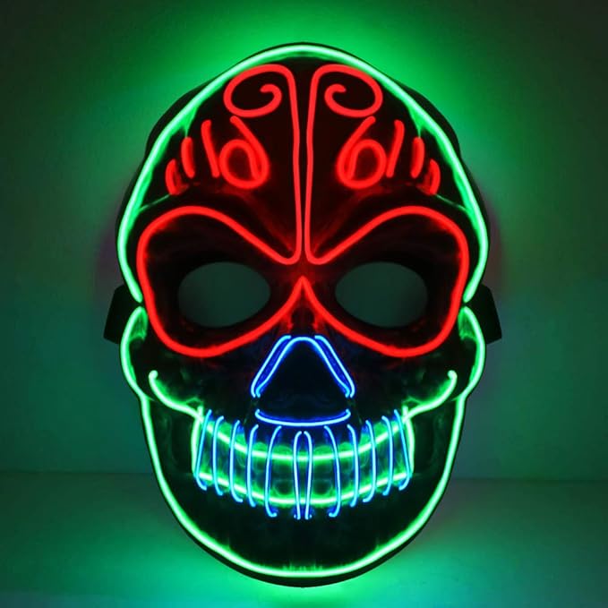 shirylzee Masque LED Halloween Brillant Masque Crâne Tête Nuit Masque
