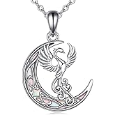 YAFEINI Phoenix Necklace 925 Sterling Silver White Opal Moon Phoenix Necklace Jewelry For Women
