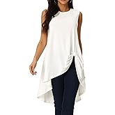 Seta T Women's High Low Tops Crewneck Twist Knot Sleeveless Tunic Top Dressy Asymmetrical Summer Loose Fit Shirts