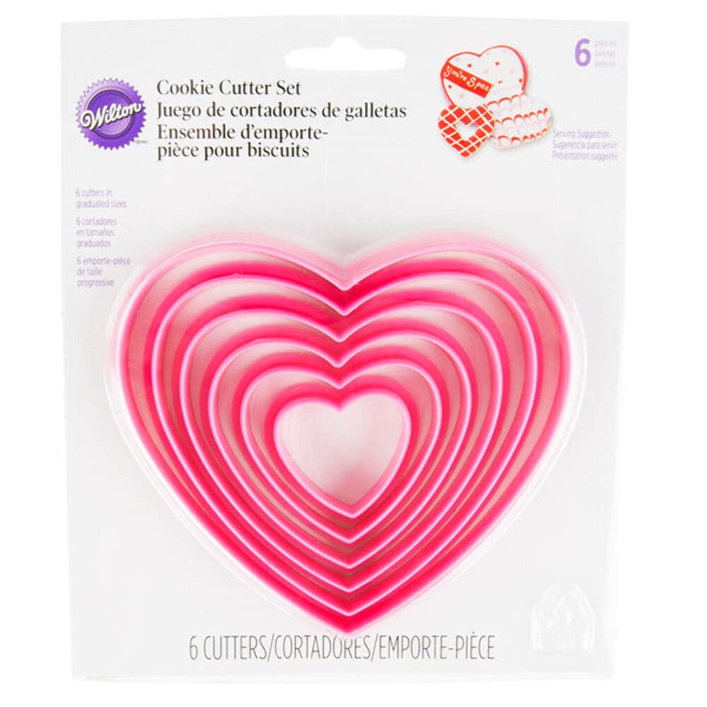 Wilton 2304-115 Heart Biscuit/Cookie Cutter Set, Nesting, Valentines, Plastic, Pink, 6 Pieces