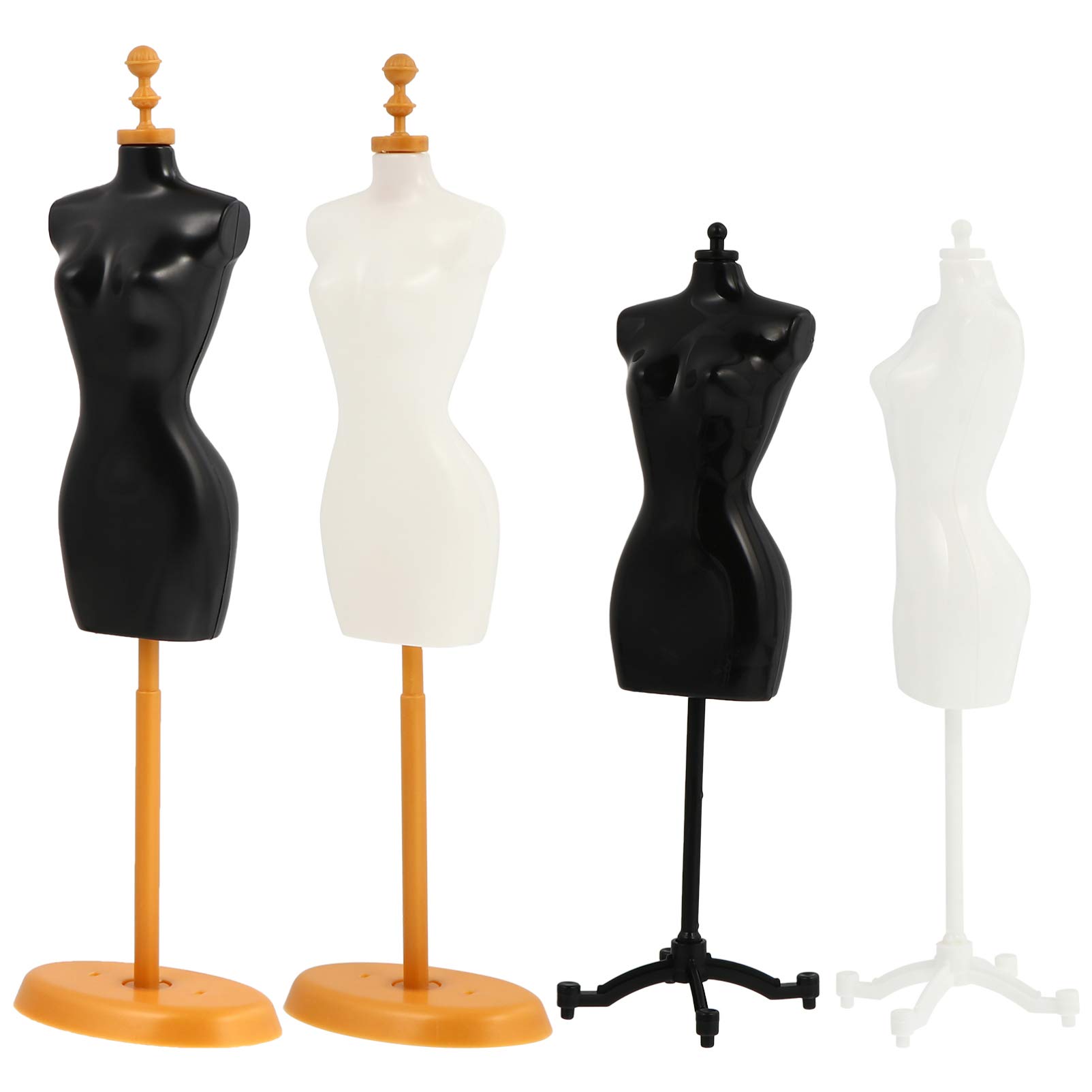 4pcs Mini Doll Dress Mannequin Stand, Mixed Style Plastic Display Model for Kids Dolls Clothes, Black