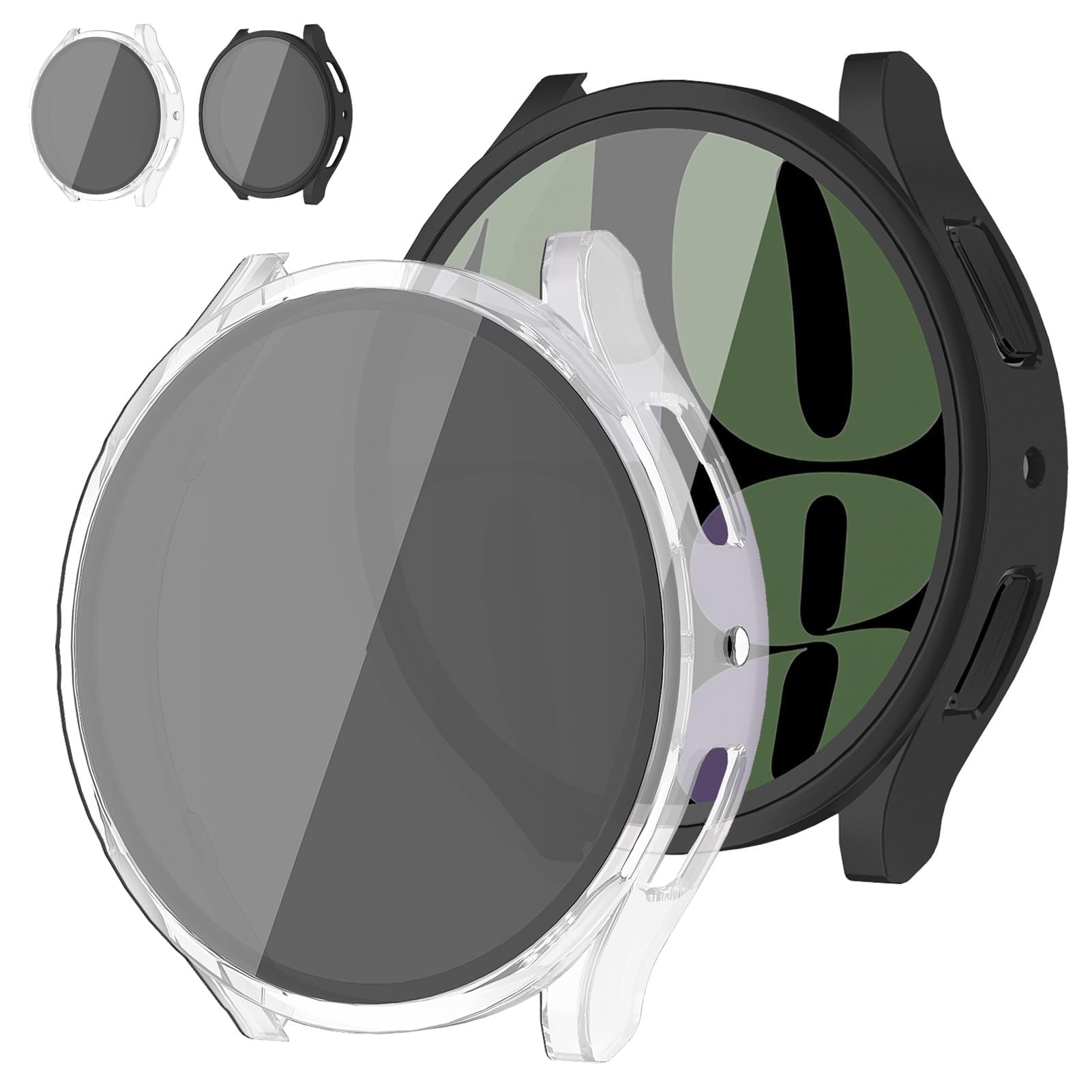 2 Pack Case for Samsung Galaxy Watch 6 Screen Protector 40mm 44mm,Privacy HD Tempered Glass+Hard Bumper Face Cover for Samsung Watch 6 Screen Protector Case 40 44 mm Accessories Men/Women