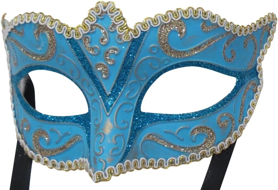 MASK & CO Mens or Ladies Quality Turquoise & Gold Venetian Masquerade Party Ball Eye Mask, 7cm Deep