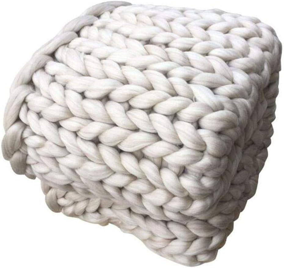 AWLLY Thick Wool Hand-Woven Blanket Knitted Wool Blanket Sofa Blanket Thick Blanket,White,100 * 200cm