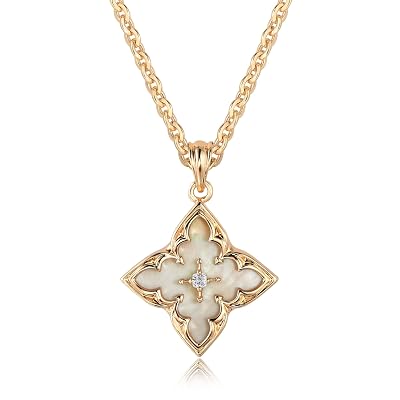 Fettero Gold Clover Necklace for Women Dainty 14K Gold Plated CZ Pendant Necklace Charm Colorful Clover Pendant Lucky Necklaces for Women Jewelry - White Mother of Pearl