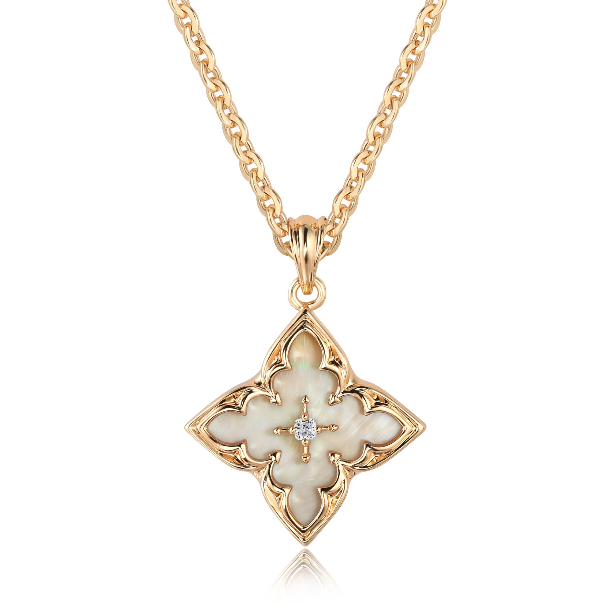 Fettero Gold Clover Necklace for Women Dainty 14K Gold Plated CZ Pendant Necklace Adjustable Chain Choker Charm Colorful Clover Pendant Lucky Necklaces for Women Jewelry