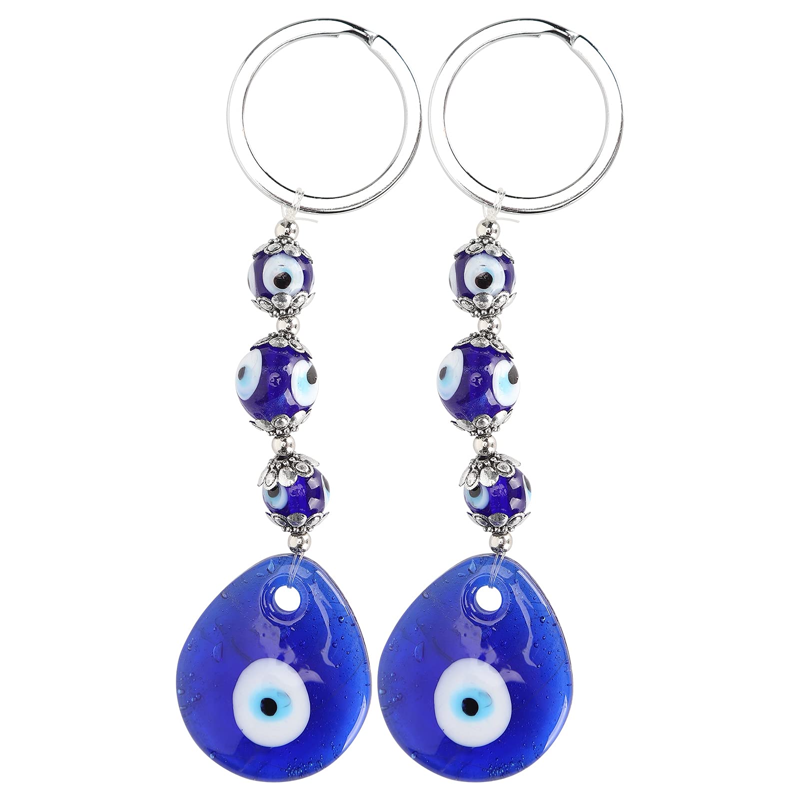 Fydun 2Pcs Evil Eye Keyring Evil Eyes Keychain Lucky Eye Key Ring Blue Turkish Amulet Pendant Beads Keyring Jewelry Craft Decoration