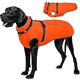 Lelepet Dog Winter Coat Waterproof Dog Jacket with Harness Built in Windproof Reflective Pet Coats for Small Medium Large Dogs, Thermal Fleece Lined Coats for Cold Weather Walking Hiking, Orange, XXL