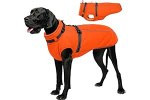 Lelepet Dog Winter Coat Waterproof Dog Jacket with Harness Built in Windproof Reflective Pet Coats for Small Medium Large Dogs, Thermal Fleece Lined Coats for Cold Weather Walking Hiking, Orange, XXL