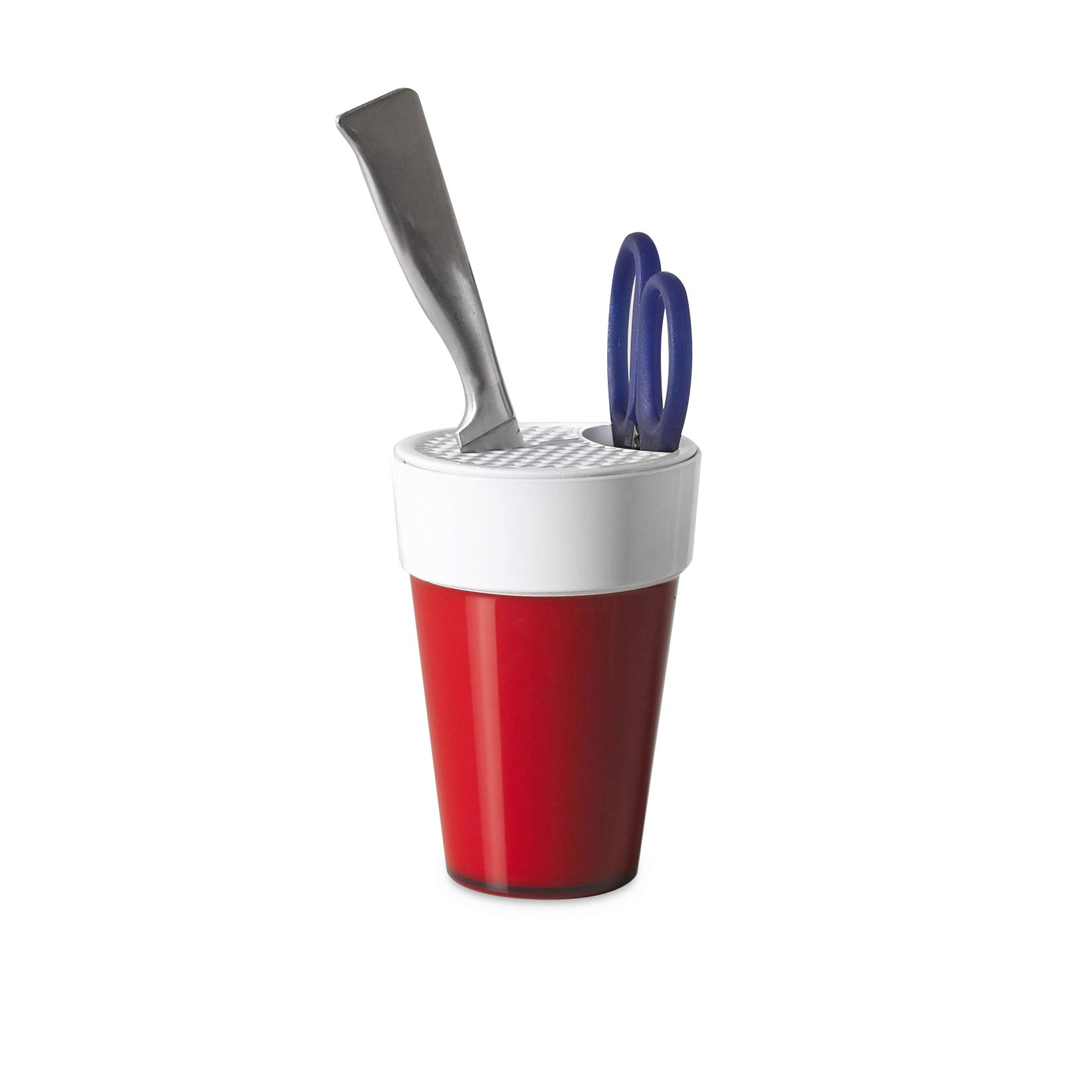 Omada Design Block with 4 Universal Knives of 4,53 INCH x 6,30 INCH, Compact and Practical Also to Bring The Table, Ergonomic and Innovative Design, Trendy Line, White and Red