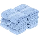 Superior Egyptian Cotton Pile Face Towel/Washcloth Set of 6, Ultra Soft Luxury Towels, Thick Plush Essentials, Absorbent Heavyweight, Guest Bath, Hotel, Spa, Home Bathroom, Shower Basics, Light Blue