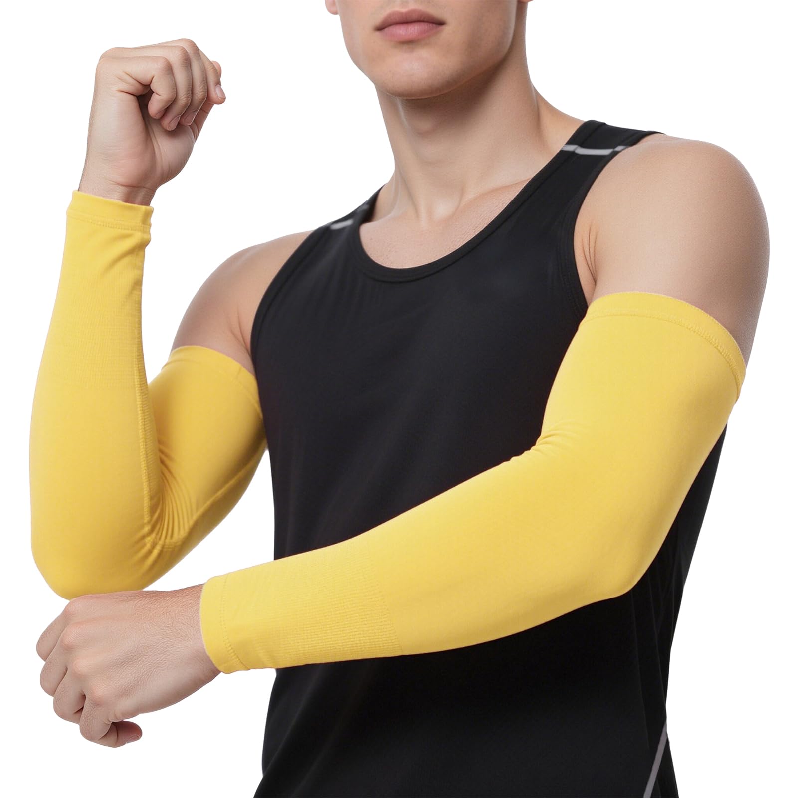 TOPTIE 1 Pair Arm Sleeves for Men Women Arm Compression Sleeve for Football Basketball Volleyball- Yellow