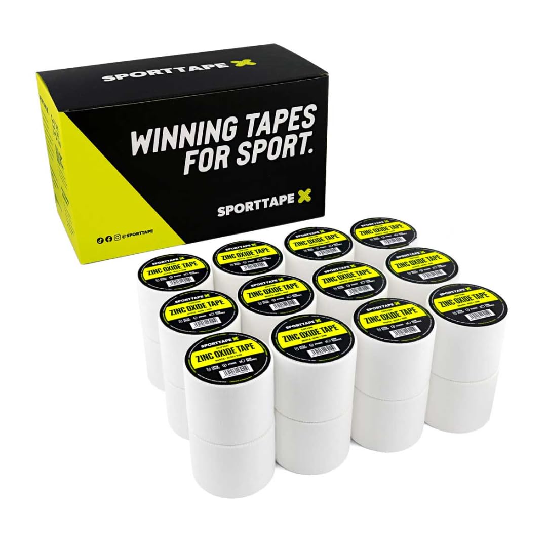 SPORTTAPE Zinc Oxide Tape - 24 Rolls - 5cm x 10m | White Sports Strapping Tape | Shoulder and Knee Tape for Stability, Blister Prevention for Foot | Rugby & Football Athletic Tape for Sports Injury