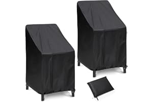 HENAYUK Outdoor Chair Covers, 2 Pack, 25"W x 25"D x 47"H, Waterproof, Black, Polyester Blend, Fits 4-6 Stackable Dining Chairs
