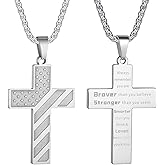 HattiDoris American Flag Cross Necklace for Men Stainless Steel Box Chain 22+2 inch Inspirational Bible Verse Cross Pendant Patriotic Jewelry Personalized Christian Gift for Men
